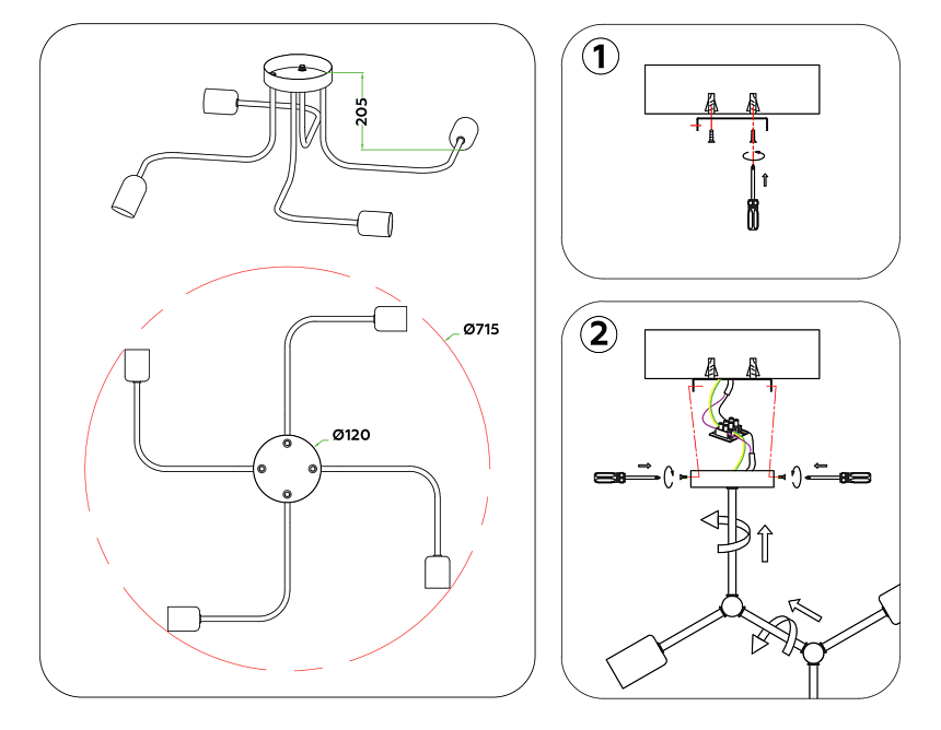 TR8022/4 BK черный E27*4 max 40W D715*205